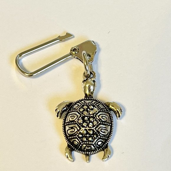Marcasite Crystal Turtle Keychain Zipper Pull Purse Charm Backpack Silver Plated - Picture 11 of 12